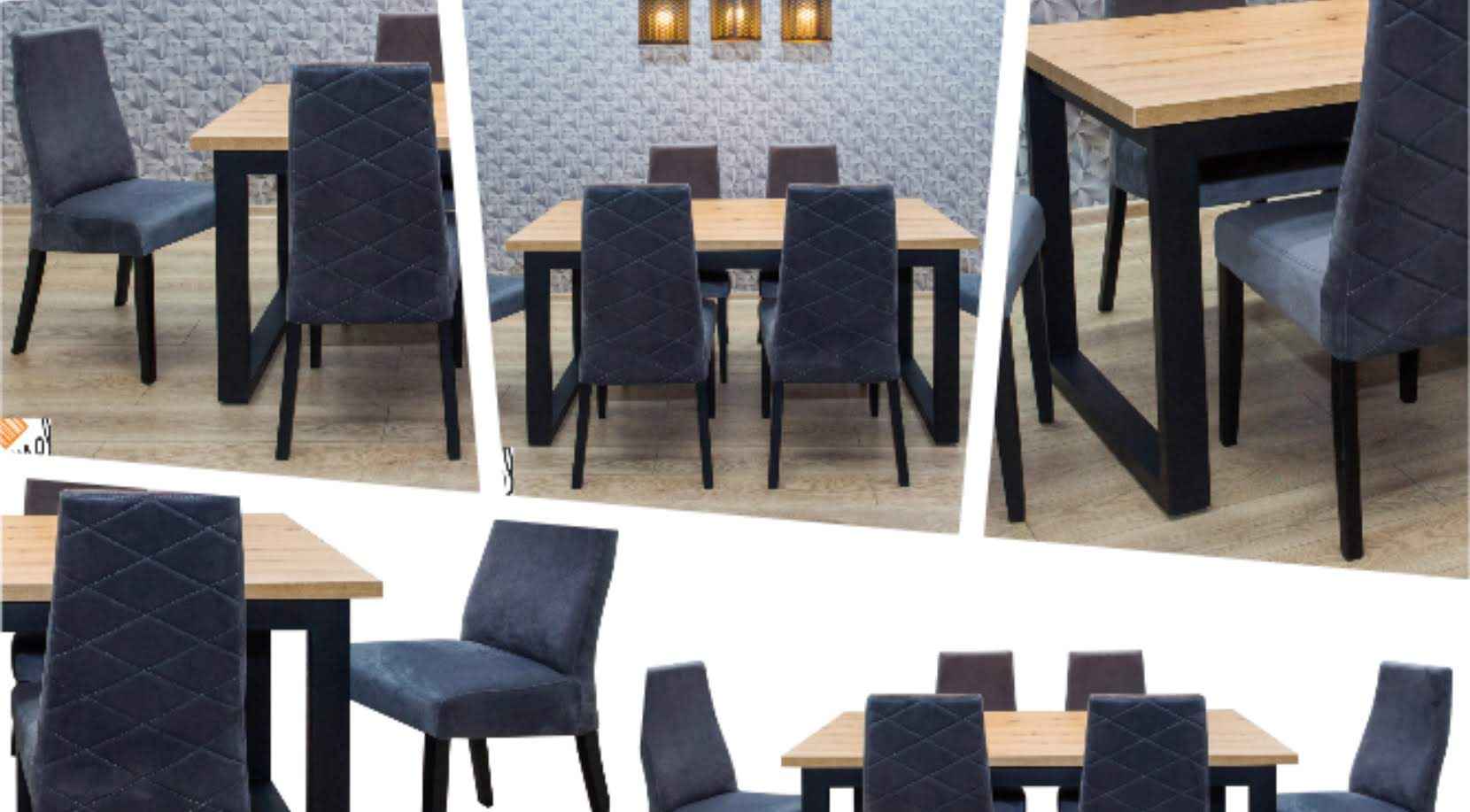 Stół loft nogi U metalowe i krzesła tapicerowane
