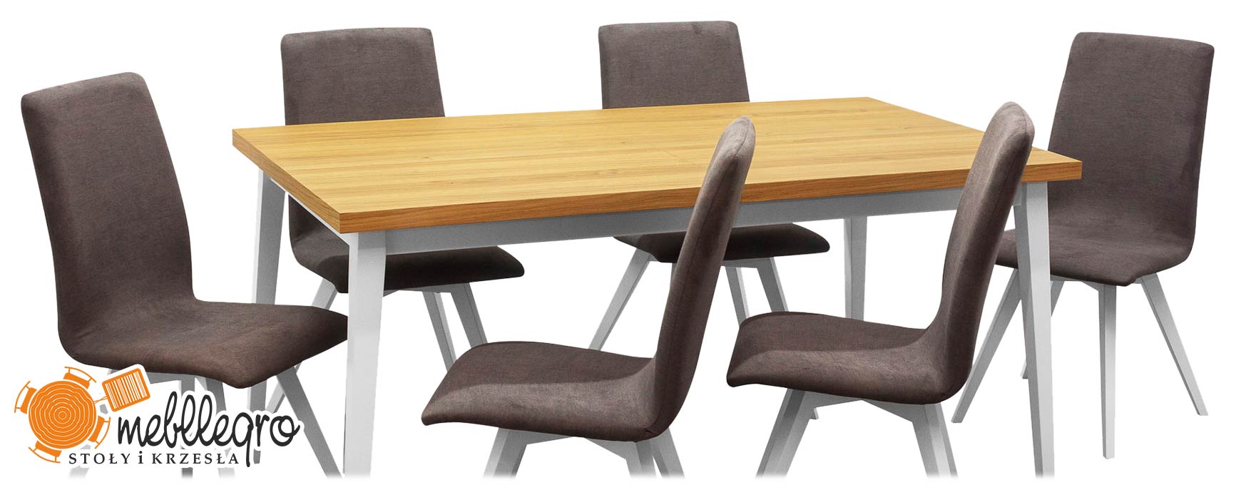 Stół prostokątny z szarymi krzesłami rozkładany dębowy zestaw z białymi nogami