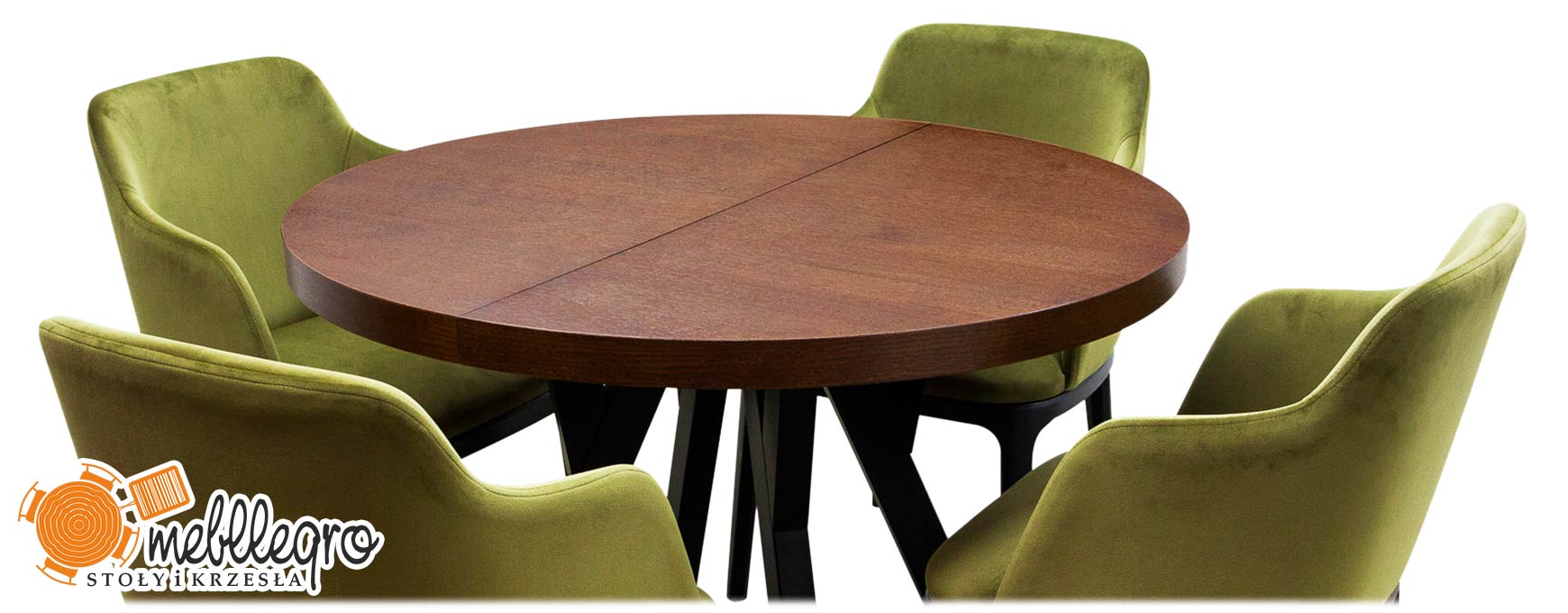 Drewniany stół okrągły rozkładany z krzesłami