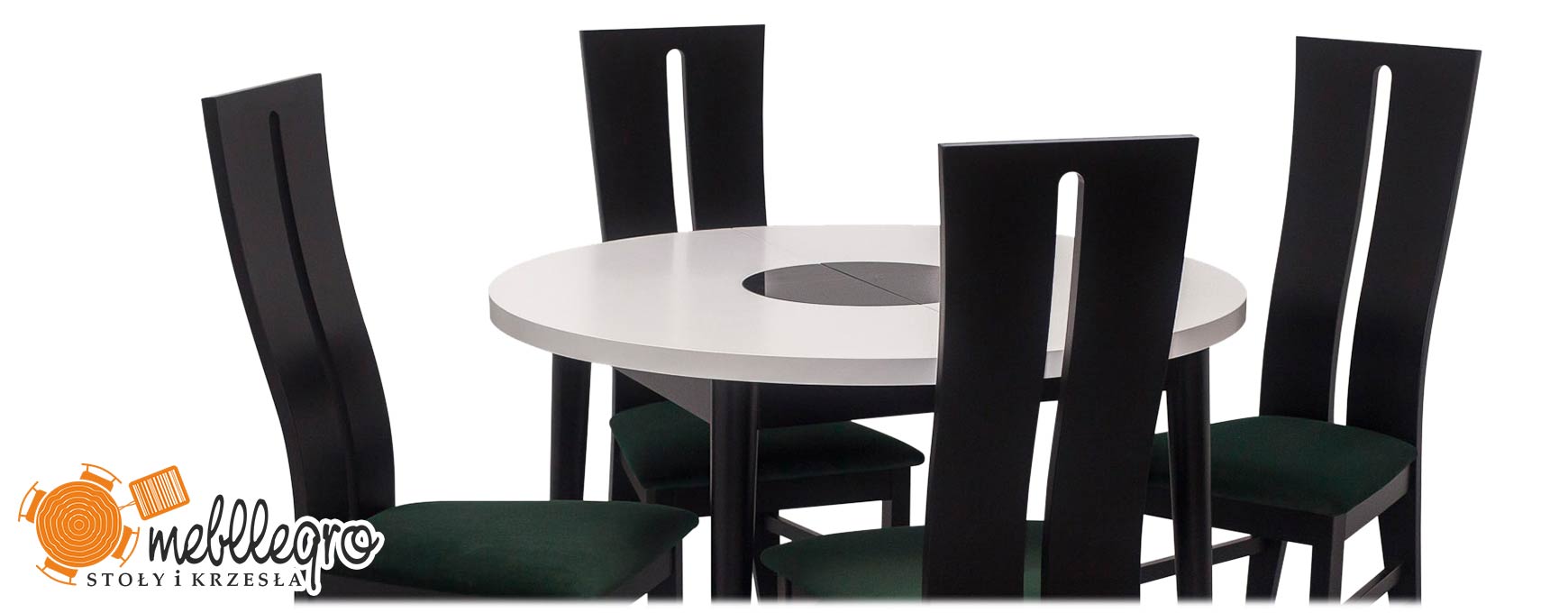 Elegancki Okrągły Biało-Czarny Stół z Krzesłami