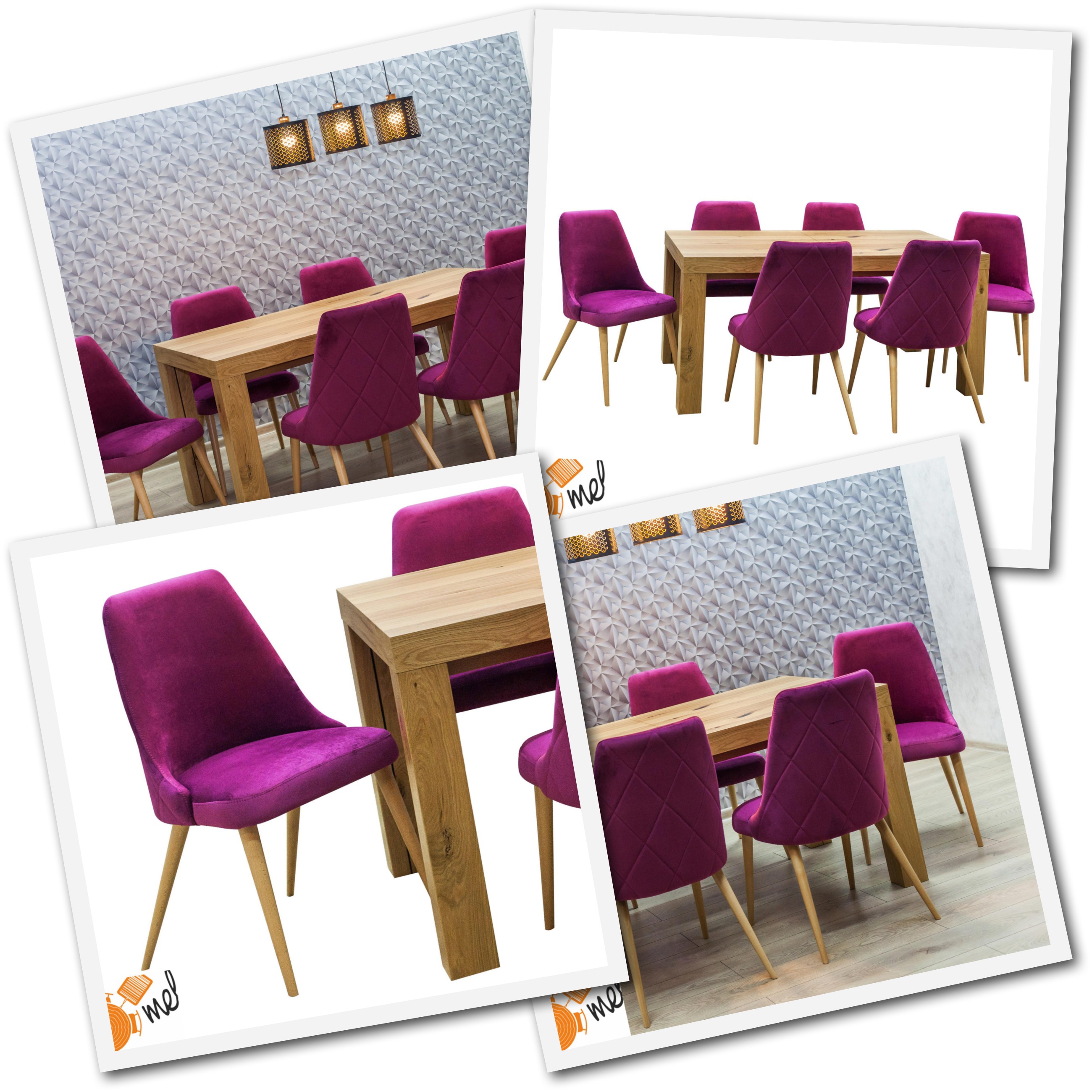 Dębowy stół 8 nóg z krzesłami tapicerowanymi